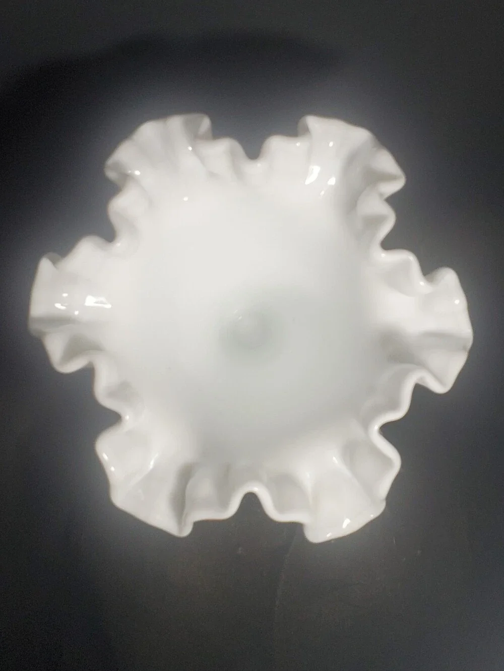 FENTON - Vintage Large Hobnail Milk Glass Trumpet Vase with Crimped Ruffled Rim